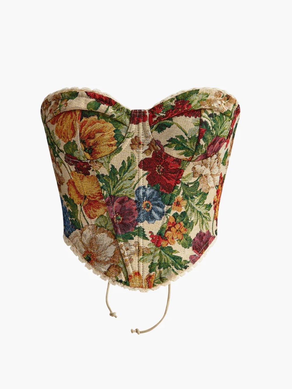 Commense Floral Bustier Corset in Cream with Multicolor Flowers